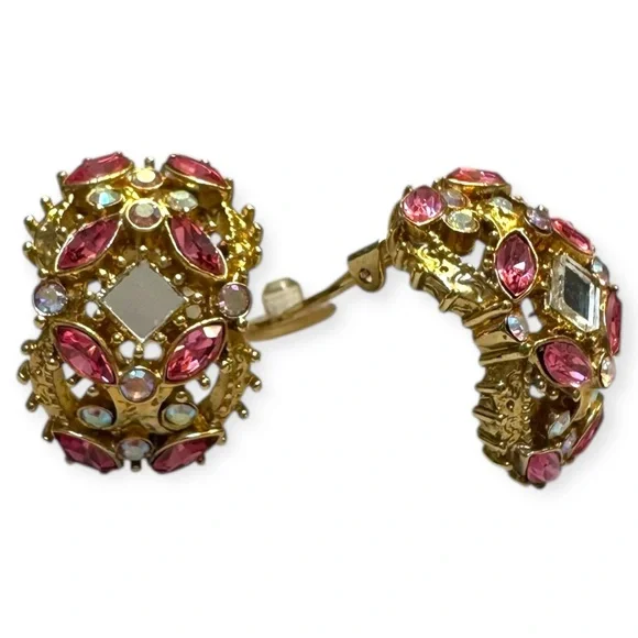 ST JOHN Vintage Gold and Pink Crystal Clip-on Earrings - Picture 6 of 10